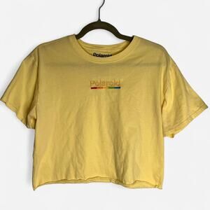 POLAROID Butter Yellow Boxy Cropped Tee with Rainbow Embroidery